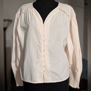 a new day Peach-Striped Smocked Yoke Button-Front Blouse